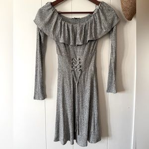 NWT Express Grey Long Sleeve Off Shoulder Mini Dress